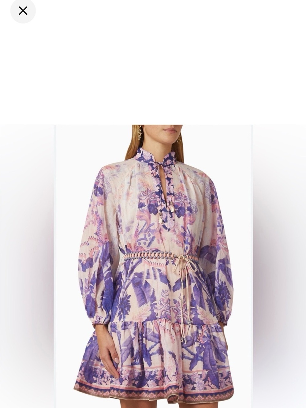 Zimmermann Lavender Pink Floral Long-Sleeve Mini Dress